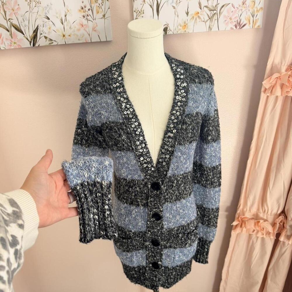 Vintage MUDD V-Neck Striped Cardigan Sweater - Blue/Black